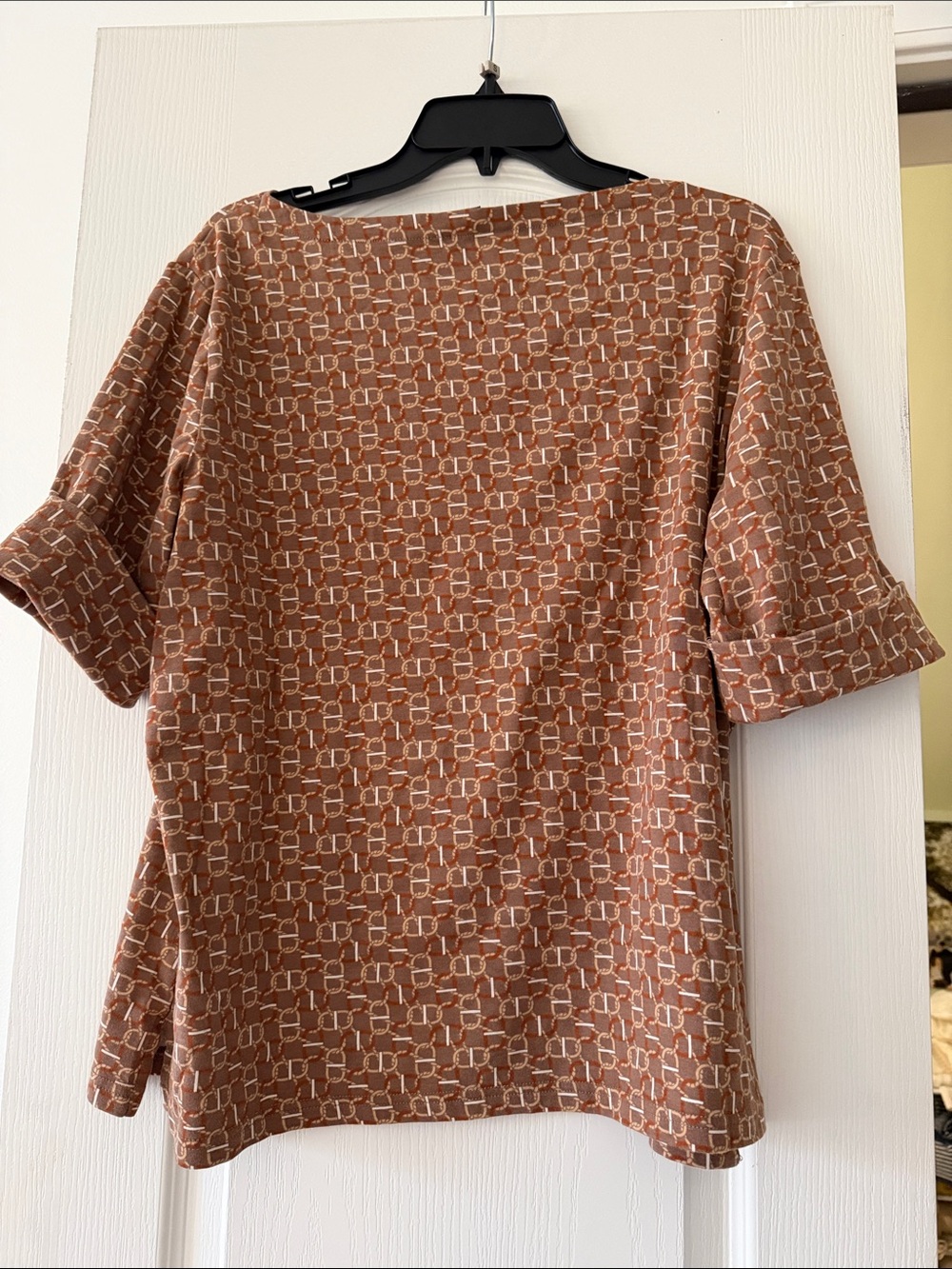 Lauren Ralph Lauren Rust Brown Geometric Short Sleeve Top - Picture 6 of 6